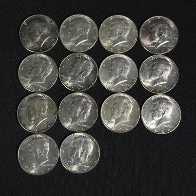 Lot of 14 1964 90% Silver Kennedy Half Dollars – Includes Denver Mint “D”