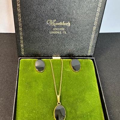 12K Gold-Filled Onyx Necklace & Earrings Set – Original Koehler Box
