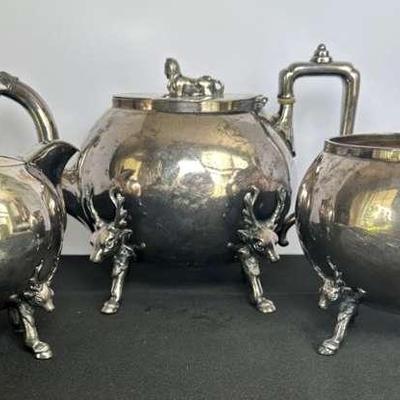 Antique Reed & Barton “Deerfoot” Three-Piece Silver-Plated Tea Set – Circa 1890