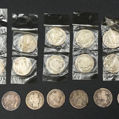 Barber Dime Collection (17 Coins, 1896–1916, 90% Silver, O/S/D Mint Marks)
