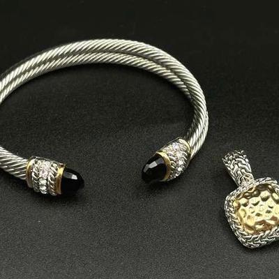 Lot of 2 Designer-Inspired Cable Jewelry Pieces - Cuff Bracelet & Pendant