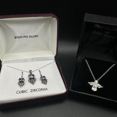 Sterling Silver & Cubic Zirconia Jewelry Set (Necklaces & Earrings)