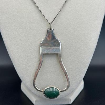 Sterling Silver Pendant with Green Cabochon Stone