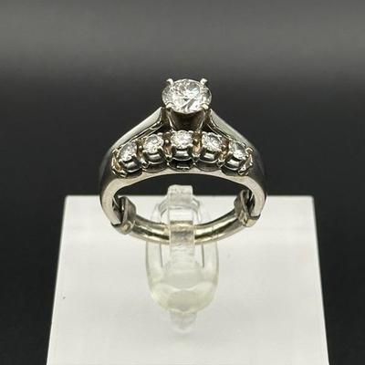 14K White Gold Diamond Engagement Ring and Wedding Band Set