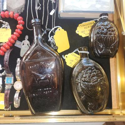 Fine examples of antique glass bottles.