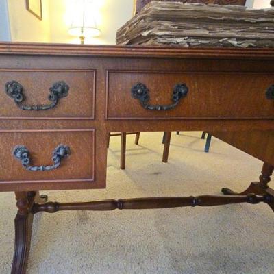 As100 vintage drop leaf desk with harper s weekly clippings.