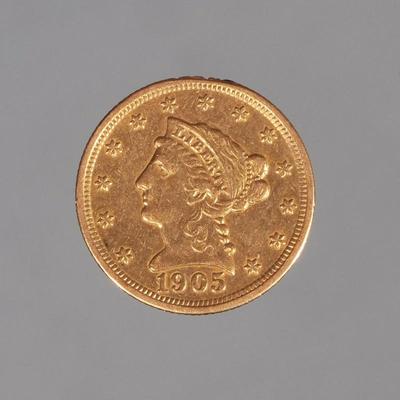 1905 US $2.5 DOLLAR GOLD COIN | American Indian Head two and a half dollar gold coin, 17.5 mm; 4.12g

