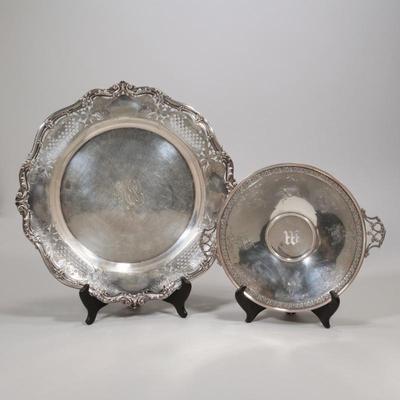 (2pc) GORHAM & OTHER STERLING TRAYS | Including: Gotham sterling silver round tray (9.6 ozt.) and reticulated sterling silver round...