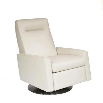 MITCHELL GOLD & BOB WILLIAMS "TILTON" RECLINER, WHITE LEATHER (1 OF 2) | white leather adjustable recliner on a polished...
