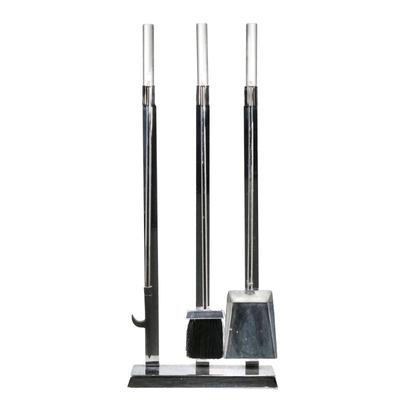 (4pc) ALESSANDRO ALBRIZZI LUCITE FIREPLACE TOOLS | Design by Alessandro Albrizzi Circa 1970. 
 Materials: Chrome and lucite.
Having three...