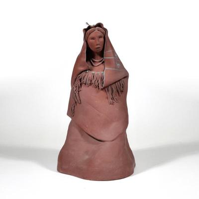 PABLITA ABEYTA, TA-NEZ-BAH, (20TH-21ST CENTURY) NAVAJO FIGURE | Terracotta sculpture of a Native American woman wrapped in a shawl....