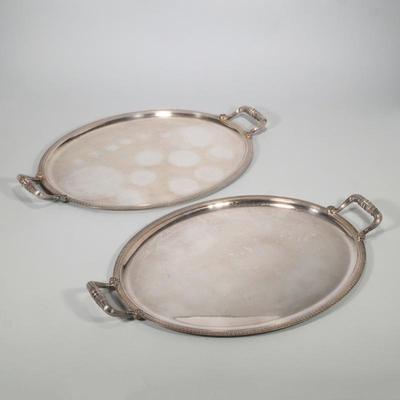 (2pc) PAIR OF CHRISTOFLE MAL MAISON EMPIRE STYLE SILVER PLATED OVAL SERVING TRAYS | One of Christofle's Most Historic Patterns...
