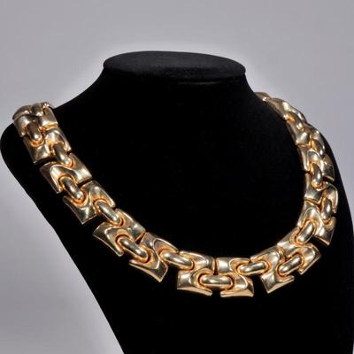 ITALIAN 14K GOLD LINK NECKLACE | A collar-style necklace designed as hollow geometric figured links, marked "14Kt / Italy" and...