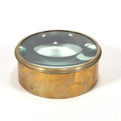LARGE VICTORIAN BRASS NAUTICAL CHART MAGNIFIER | Encased in Heavy Brass with a Domed Glass Lens 
h. 4 x w. 9 x l. 9 in.
