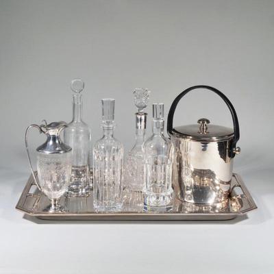 (7pc) RALPH LAUREN & BACCARAT LUXURY HOME BAR SET | Includes Large Ralph Lauren Silver plate Serving Tray
Measures 27' x 17.5...