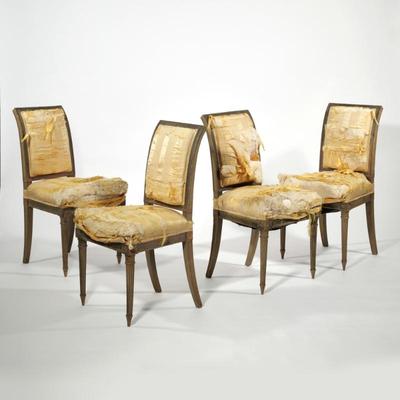 (4pc) L. ALAVOINE & CIE FRENCH SIDE CHAIRS | Late 19th / early 20th century, with compound curved square backrest over tapering...