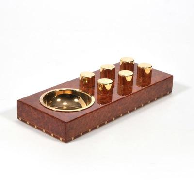 ELIE BLEU FRENCH AMBOYNA BURL CIGAR ASHTRAY CLASSIC COLLECTION | Made of Amboyna Burl wood, with six brass posts to hold your cigarMade...