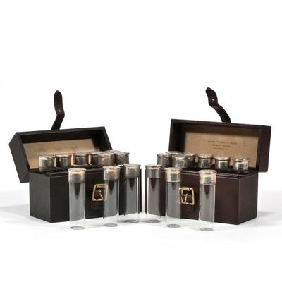 PAIR JAMES PURDY & SONS LONDON CASED STERLING SILVER "SHOT" GLASSES | 24 Total Glasses in Sterling Silver and Glass fully...