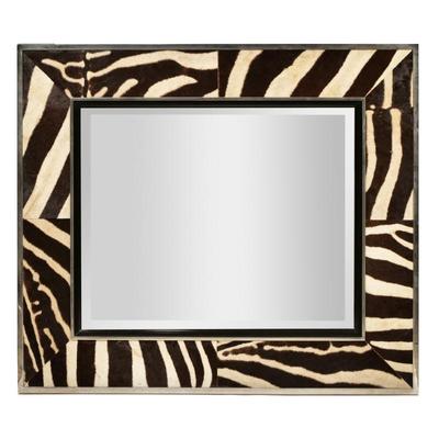 ZEBRA HIDE MIRROR | Zebra hide bordered mirror in heavy frame with French cleat mount; Mirror dims: 27.5 x 34in.
h. 34.5 x w. 50 in.

