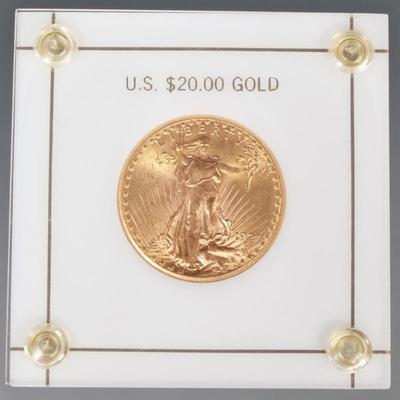 1927 US $20 GOLD COIN | 1927 American Walking Liberty Double Eagle twenty dollar gold coin, designed by Augustus Saint-Gaudens, 34mm, in...