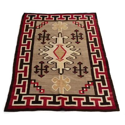 SOUTHWESTERN AMERICAN INDIAN NAVAJO WEAVING / THROW RUG | With heavy tightly spun wool
suitable for heavy floor use 
w. 57 x l. 85 in.