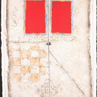 JAMES COIGNARD (FRENCH, 1925-2008) | Rouge en Nomenclature
mixed media on paper
h 39.5 x 29.5 in., sheet
h. 52.5 x w. 38.5 in. (frame)
