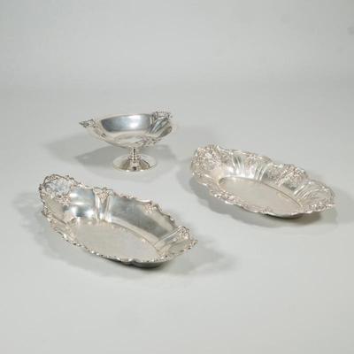 (3pc) MISC. STERLING SILVER | Including two oblong serving dishes marked Reed and Barton, small compote is International Silver.  All...