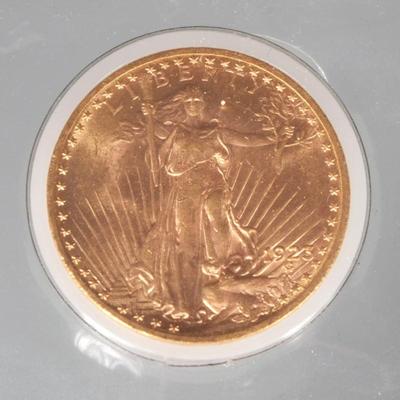 1923-P ST. GAUDENS US $20 GOLD COIN | 1923 American Walking Liberty Double Eagle twenty dollar gold coin, designed by Augustus Saint...