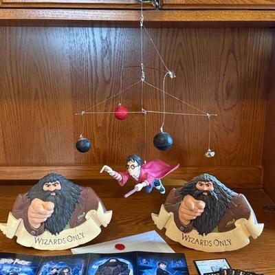 Harry Potter Collectibles W/ Rare Quidditch Mobile, Wall Plaques, Trading Card Game, Etc