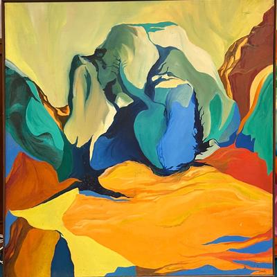 Signed Steve Leigh Oil on Canvas Surreal Fantasy Abstract Landscape 