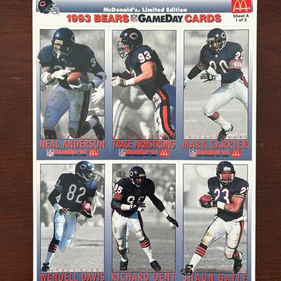 1993 McDonalds Gameday Cards - Chicago Bears. All 3 Uncut Sheets. Richard Dent, Fridge, And More