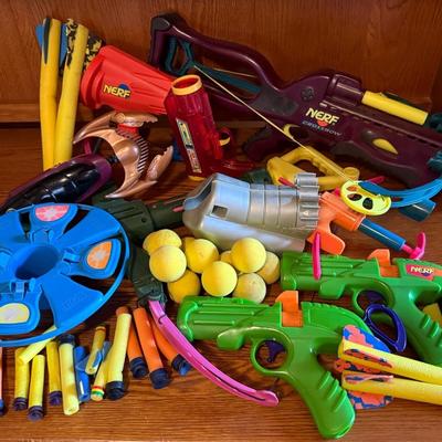 Vintage NERF Collection By Kenner Toys With Crossbow, Target, Blasters, Balls, Etc