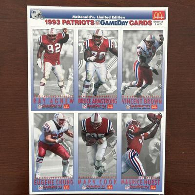 1993 McDonalds Gameday Cards - New England Patriots. All 3 Uncut Sheets. Drew Bledsoe And More