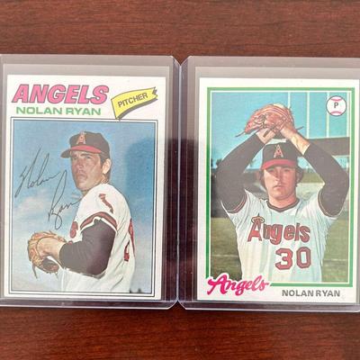 Vintage Nolan Ryan Baseball Cards. 1977 and 1978 Topps. Card #650 and #400