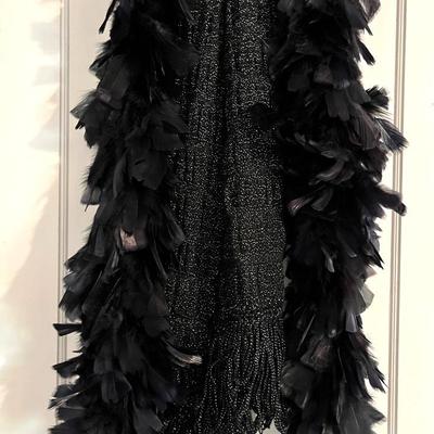 Metallic Thread Knitted Scarf and Feather Boa