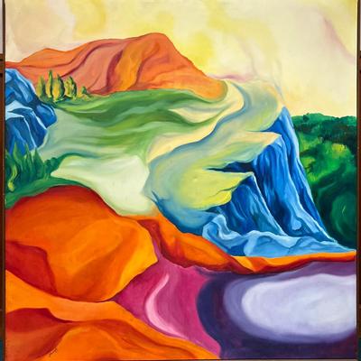 Signed Steve Leigh Oil on Canvas Surreal Fantasy Landscape 