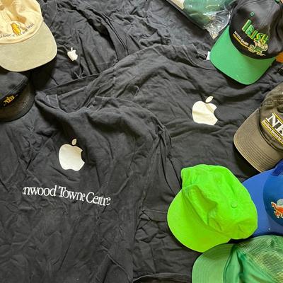 Apple Tee Shirts (5) with One New in Package, Plus Truckers Hats