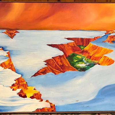 Signed Steven Leigh Oil on Canvas Surreal Fantasy Landscape