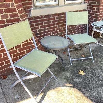 Folding Metal And Mesh Patio Chairs With Table