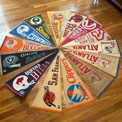 Sale Photo Thumbnail #34: Awesome Collection of Vintage Sports Pennants - Rare San Diego Clippers, Oakland Raiders, Atlanta Flame and Washington Redskins.