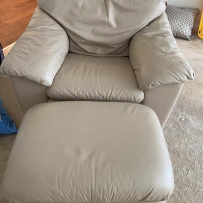 Leather Taupe  Colored Chair And Ottoman