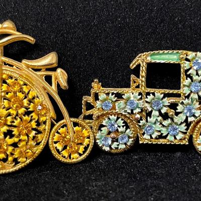 Vintage Model T and Penny Farthing Brooches