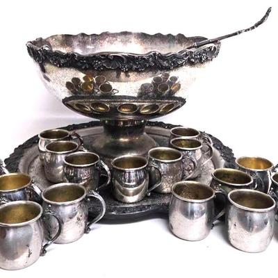 "F.B Rogers" Silver-Plate Punch Bowl & Cup Set