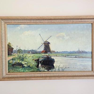 Sale Photo Thumbnail #19: Antique signed windmill oil painting 