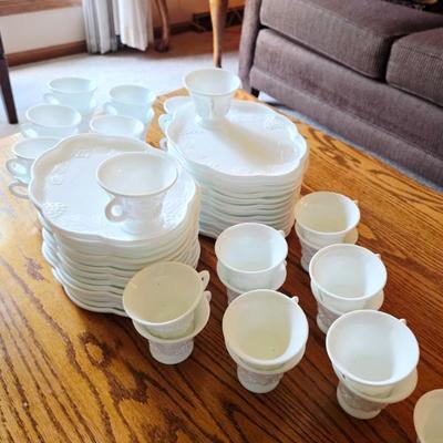 Sale Photo Thumbnail #22: Vintage milk glass plate cup sets 