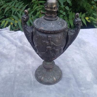 Antique bronze oil lamp