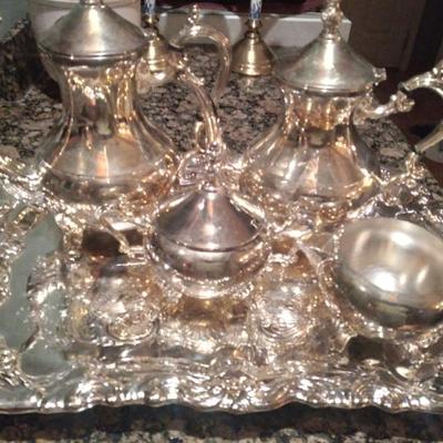 Silverplate teaset and tray