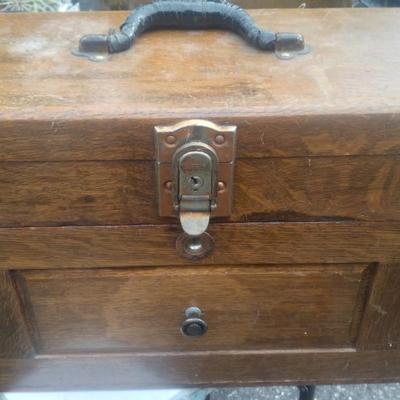 Antique oak work chest w tools