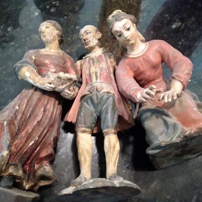 Antique carved wood polychrome santos figures. Spain very rare 