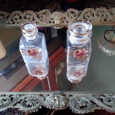 Gilded putti vanity tray and victorian vanity jard